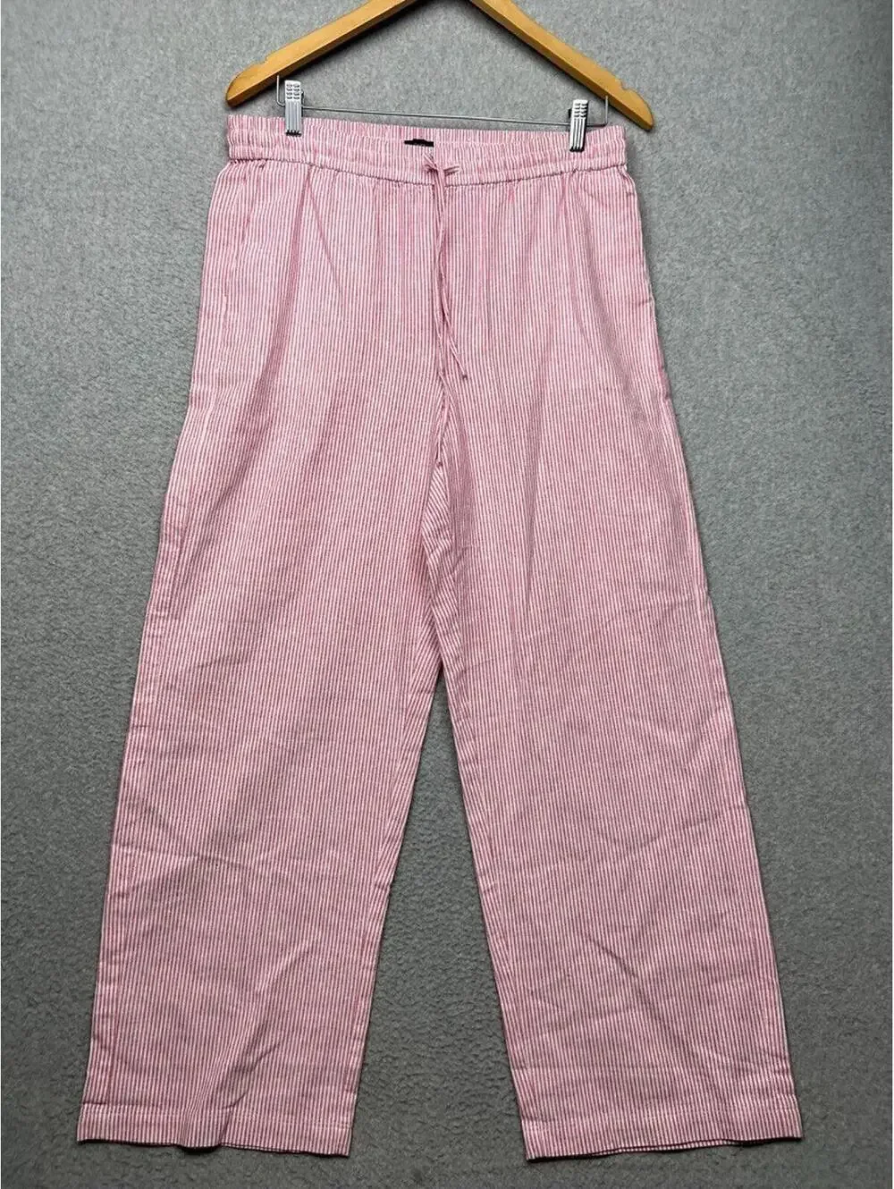 JCrew Women's Pink White Seersucker Wide Leg Pants Preppy Coastal Boho M/8